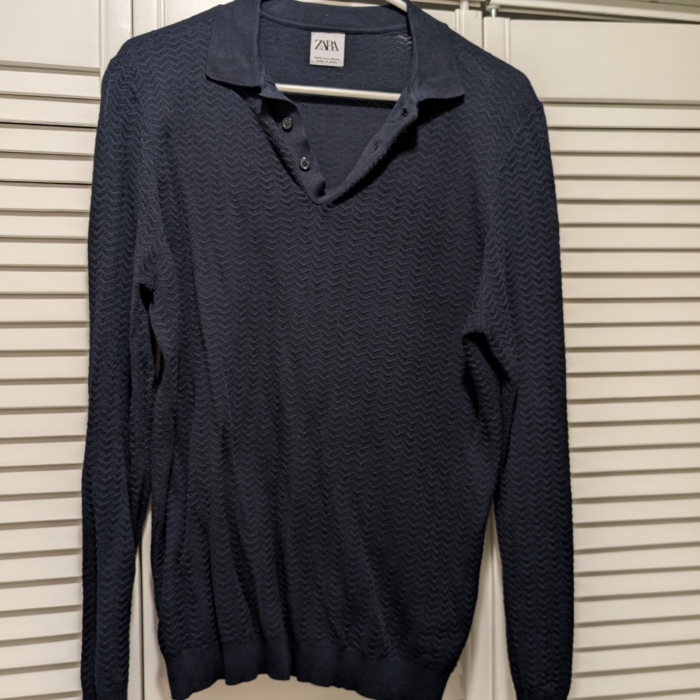 Zara Men's Slim Fit Long Sleeve Polo